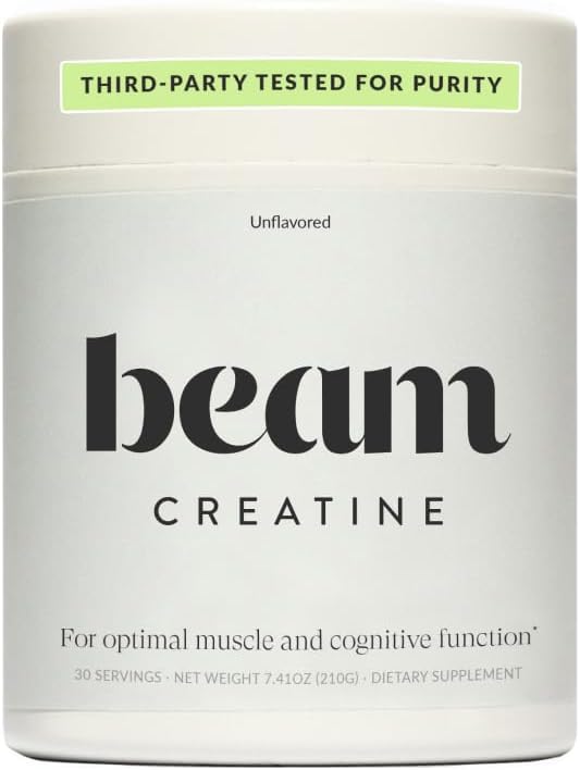 Beam Creatine Powder, Third Party Tested, Micronized Creatine Monohydrate Supplement, Creatine for Women and Men, Muscle Strength, Workout Recovery, Lean Muscle Growth, 30 Servings, Unflavored
