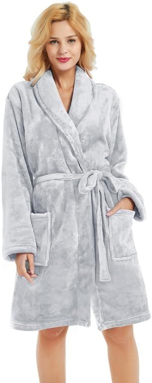 U2SKIIN Women Fleece Robe, Short Cozy Plush Robes for Womens Soft Shawl Collar Warm Spa Bathrobe