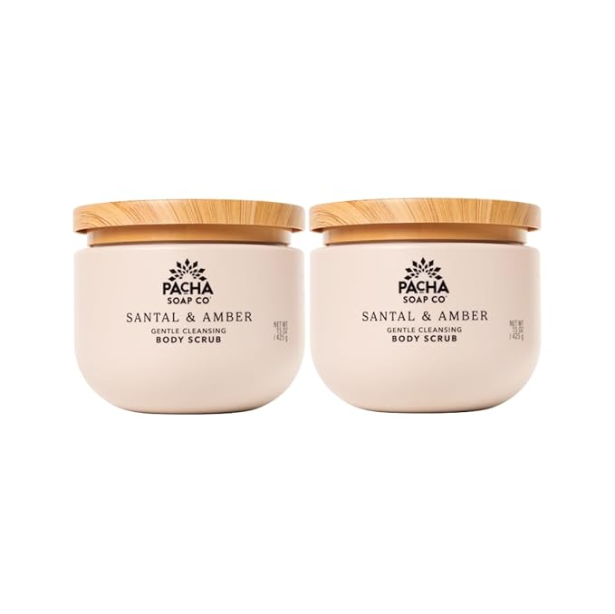 Pacha Soap Co. Whipped Cleansing Scrub, Amber & Santal - Premium, Handcrafted, Exfoliating Soap Scrub with Pumice for Face & Body, Soothing Essential Oils, Clean Ingredients 2-Pack (15 oz Each)
