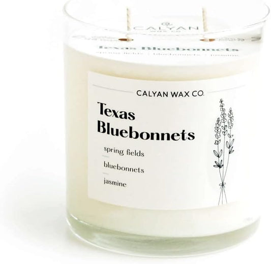 Calyan Wax Co. Texas Bluebonnets 2 Wick Scented Candle - 37 Hour Burn - Luxury Non Toxic Soy Wax Candles - Long Lasting Large Glass Jar Candle for Home - 8.8oz