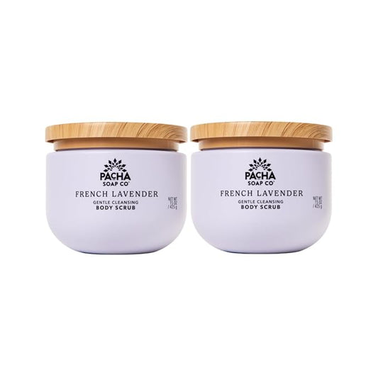 Pacha Soap Co. Whipped Cleansing Scrub, French Lavender - Premium, Handcrafted, Exfoliating Soap Scrub with Pumice for Face & Body, Soothing Essential Oils, Clean Ingredients 2-Pack (15 oz Each)
