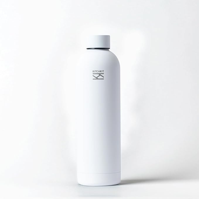 Insulated Stainless Steel Water Bottle 25oz/750ml Vacuum Flask & Bonus Sticker Pack, Leak-Proof Lid, Hot & Cold Retention, Minimalist White Design, Reusable Eco Bottle (Polar Frost)