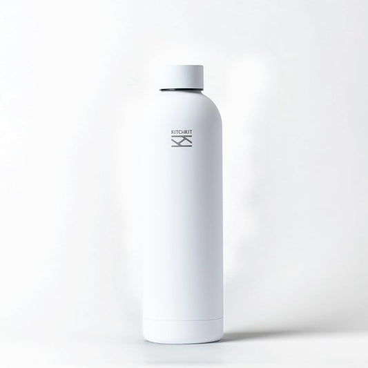 Insulated Stainless Steel Water Bottle 25oz/750ml Vacuum Flask & Bonus Sticker Pack, Leak-Proof Lid, Hot & Cold Retention, Minimalist White Design, Reusable Eco Bottle (Polar Frost)