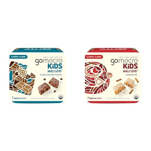 GoMacro Kids MacroBar Organic Vegan Snack Bars – Double Chocolate Brownie & Cinnamon Roll (0.90 Ounce Bars, 7 Count) (Pack of 2)
