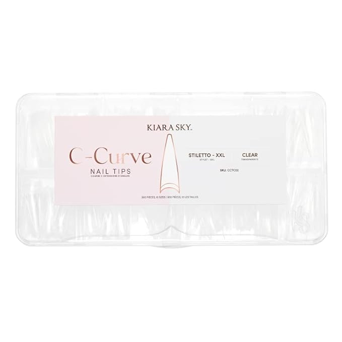 Kiara sky Nail Tips | C Curve Stiletto Clear | 500 pieces | XXL Length | 10 Sizes