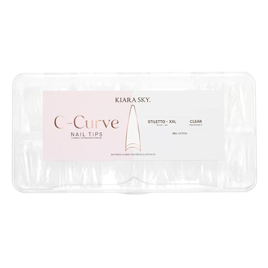 Kiara sky Nail Tips | C Curve Stiletto Clear | 500 pieces | XXL Length | 10 Sizes