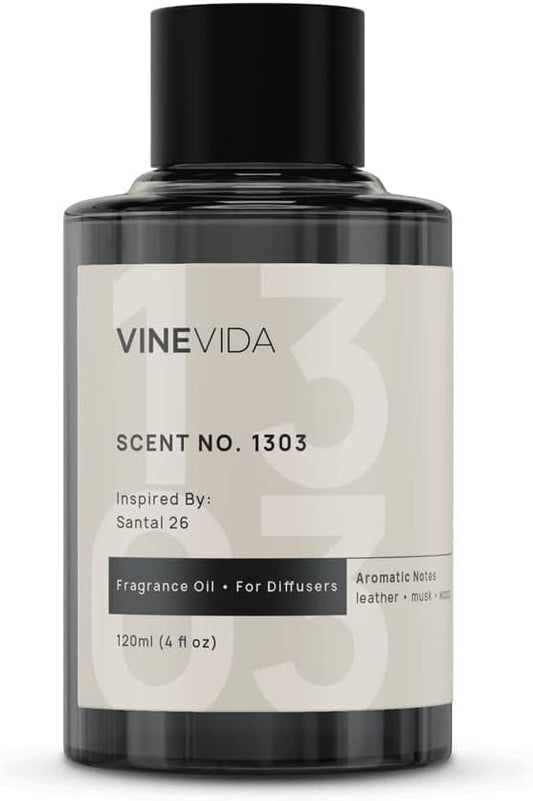 VINEVIDA [4 Fl Oz] Scent NO. 1303 Fragrance Oil for Cold Air Diffusers, Aromatic Notes of Leather Musk Sandalwood, Essential Oils for Diffuser Oil Refill & Air Freshener Room Spray