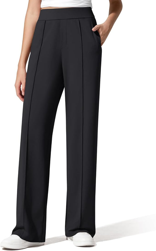 G4Free ShiftReady Women's Yoga Dress Pants with Pockets Wide Leg Business Casual Slacks High Waist Lounge Trousers