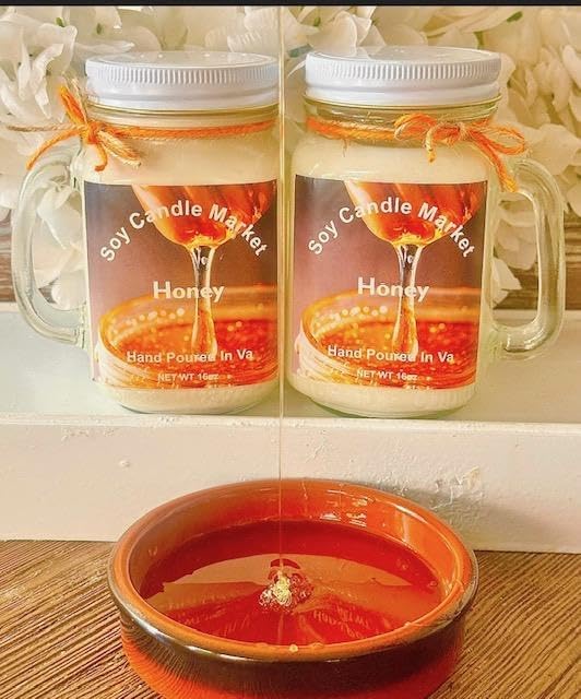 Soy Scented Candles | Handmade & Highly Aromatic Candles Burns Upto 85 Hours in Glass Jar - Perfect for Home Decor, Wedding, Birthday, Dinner (Honey, 16 oz)