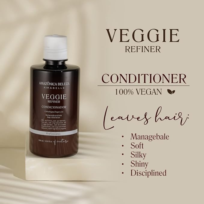 AMAZONICA BELEZA Vegan Veggie Refiner Conditioner, Nourishes, Moisturizes and Repairs, Sulfate, Parabens and Cruelty Free, with Natural Ingredients for all Hair Types, 10 Oz