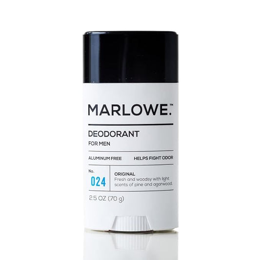 MARLOWE. No. 024 Mens Deodorant 2.5 oz, Natural Deodorant for Men, Aluminum Free Stick, Made with Coconut Oil, Shea Butter & Jojoba, Only No-Nonsense Ingredients, Fresh & Woodsy Scent