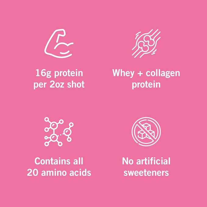 Vidafuel Wellness Protein Drink, 16g Protein per 2oz Shot, 32 fl oz Carton, 2 Pack, Berry, Collagen and Whey Drink, No Artificial Sweeteners