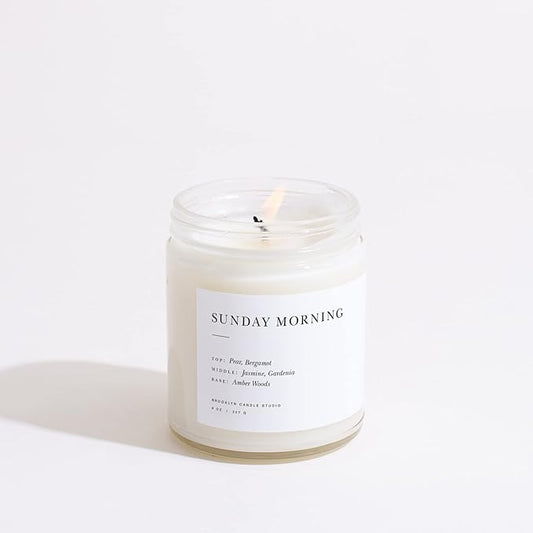 Brooklyn Candle Studio Sunday Morning Jar Candle - Luxury Scented Candle, Vegan Soy Wax, Hand Poured in The USA, 50 Hour Slow Burn Time - 7.5oz
