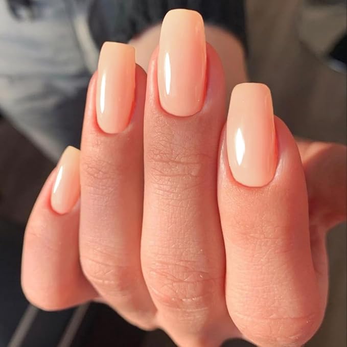 GLAMERMAID Nude Pink Press on Nails Medium Square, Pure White Jelly Soft Gel Nails Square Fake Nails, Glossy Stick Glue on Nails Kit for Women, Reusable Stick on Acrylic Fake Nails Manicure Set