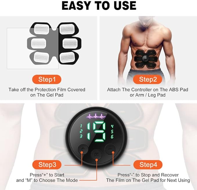 cepignoly Joinpital ABS Stimulator Workout Equipment, Ab Machine USB Rechargeable Gear for Abdomen/Arm/Leg, Strength Training Equipment for Men and Women