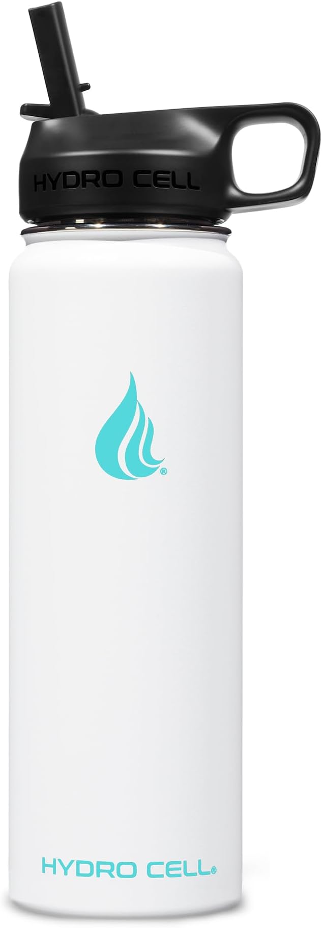 HYDRO CELL Stainless Steel Insulated Water Bottle with Straw - For Cold & Hot Drinks - Metal Vacuum Flask with Screw Cap and Modern Leakproof Sport Thermos for Adults (White 24oz)