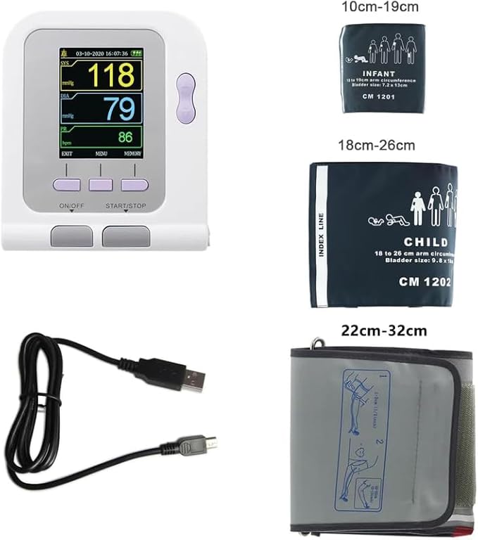 CONTEC-08A Blood Pressure Monitor-Automatic Digital BP Machine with 3 Sizes Cuff for Home Use,Large LCD Display,for 3 User 3x100 Memory