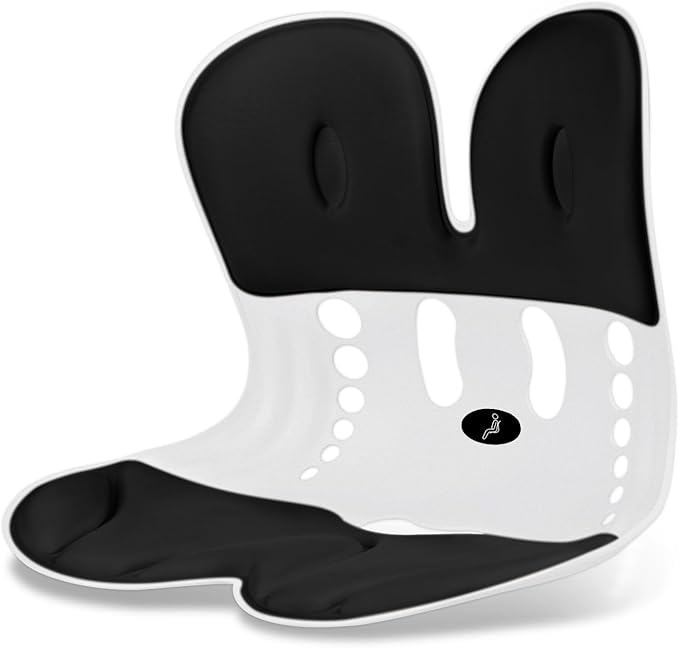 Ergonomic Back Support for Office Chair Cushion with Lumbar Pillow - Posture Corrector for Desk Chairs, Comfortable Memory Foam Seat Cushion for Lower Back Pain Relief (Black)