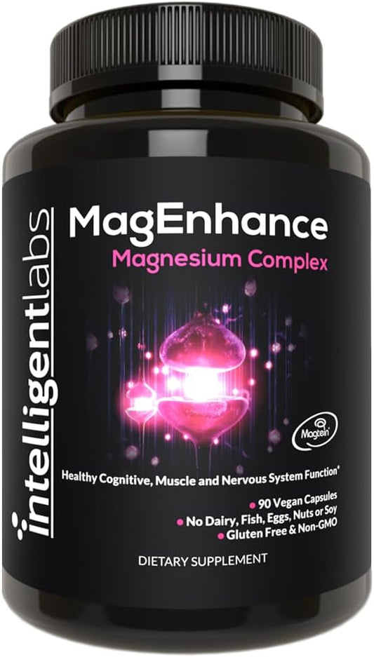 Intelligent Labs MagEnhance Magtein Magnesium Complex Supplement L-Threonate with Magnesium Glycinate and Taurate, 90 Capsules