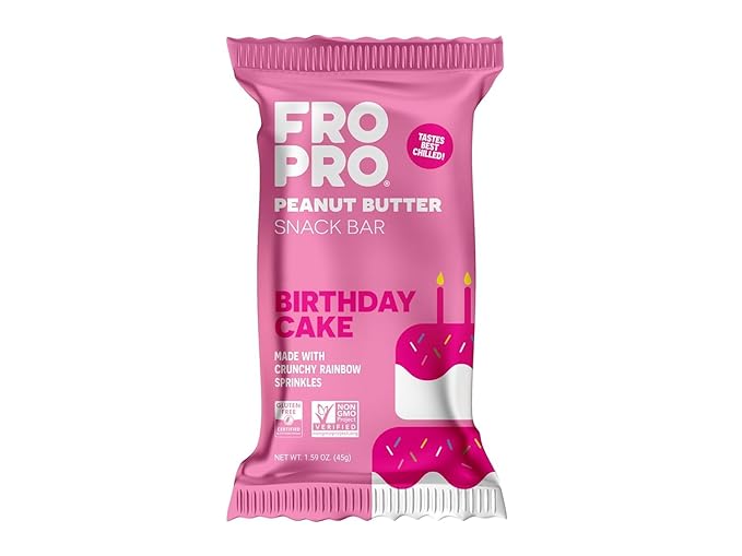 FROPRO Plant Protein Snack Bars - Plant Based Protein Bars, All-Natural, Gluten, Dairy, & Soy Free, High Protein Bars with Low Calories | Birthday Cake, 6 Pack
