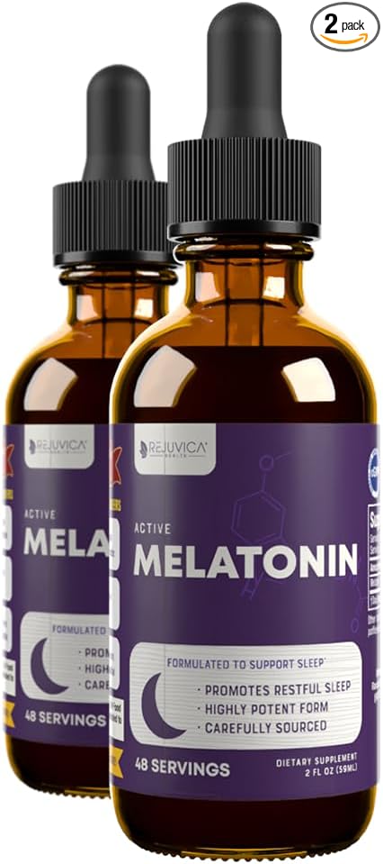 Rejuvica Health Active Melatonin for Sleep Support - Convenient Liquid Formula Absorbs Fast & Tastes Great - 2 Pack