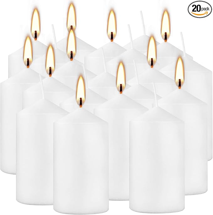 20-Pack 2 x 4 Long Burning Unscented White Tall Pillar Candles - Perfect for Home, Weddings and Special Events.