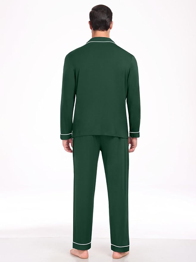 Men Modal Pajama Set Long Sleeve Pjs Button Down Sleepwear Soft Comfy Loungewear Sets 2 Piece Nightwear S-3XL