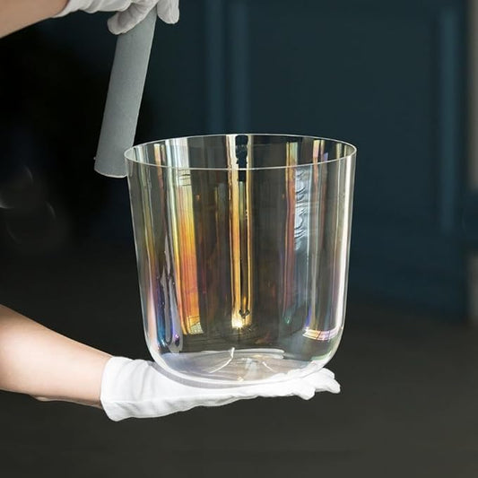 Hye-eun 6 Inch Cosmic Clear Quartz Crystal Singing Bowl Note F Heart Chakra Transparent Sound Bowl for Yoga Meditation Healing Free Mallet & O-ring are Included
