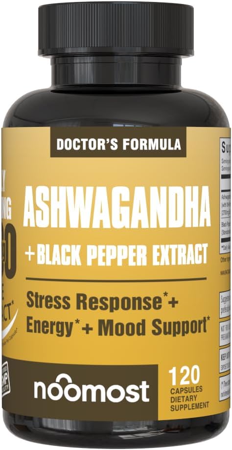NooMost Ashwagandha 1200mg Supplement | 10% Withanolides with Black Pepper Extract | Pure Root Extract for Stress Relief, Promotes Energy, Mood, Helathy Sleep for Men & Women | 120 Capsules