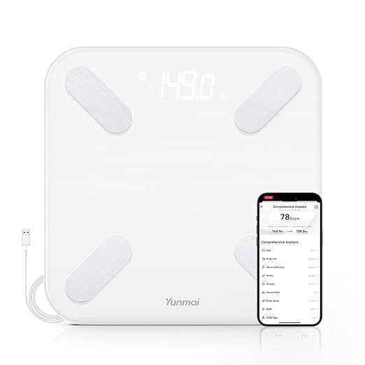 Yunmai Smart Scale with BMI, Body Fat, Muscle Mass, Digital Weight Body Fat Scale Mini, 13 Body Composition Scale Bluetooth Health Apps Compatible, Rechargeable 400lb