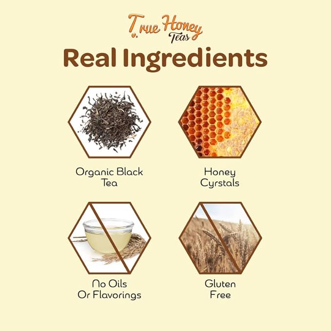 True Honey English Breakfast Tea Bags - Honey Crystals Blended in Every Sachet - Strong Antioxidant Support - All Natural Organic Herbal Caffeinated Free Tea Bag 24 Count
