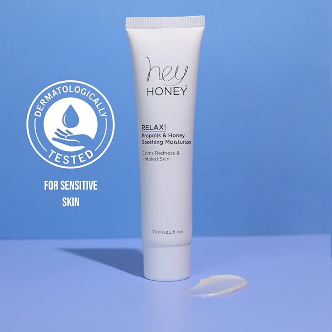 Hey Honey Skincare Relax - Rosacea Relief Cream for Sensitive Skin | Calming Face Moisturizer for Facial Redness & Irritation | Dermatologist Tested, Oil-Free with Honey & Propolis | 2.2 Oz