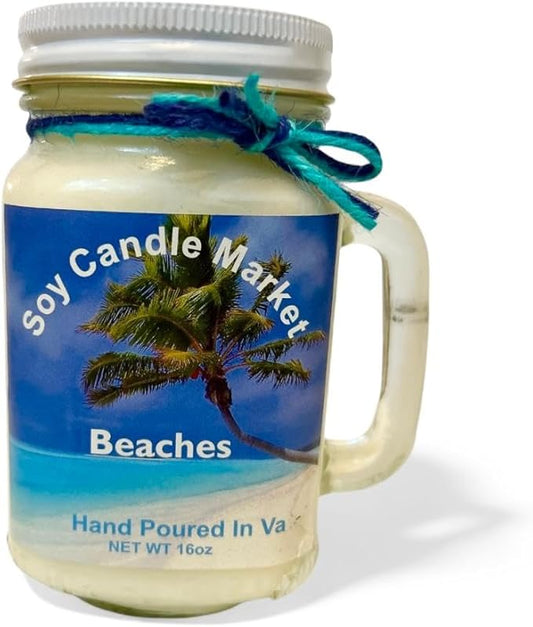 Soy Scented Candles | Handmade & Highly Aromatic Candles Burns Upto 85 Hours in Glass Jar - Perfect for Home Decor, Wedding, Birthday, Dinner (Beaches, 16 oz)
