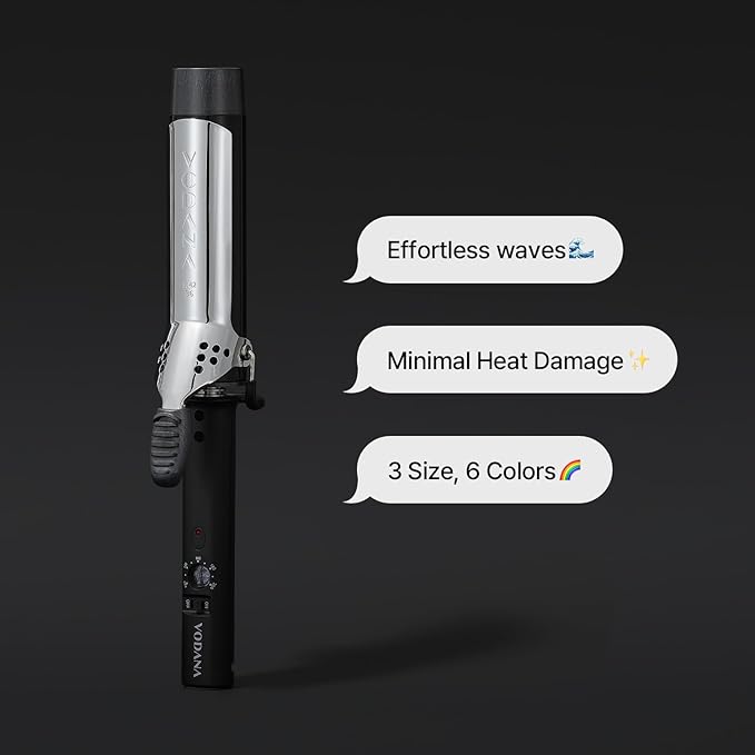 VODANA Professional GlamWave Ceramic Curling Iron, Long-Lasting Natural Curls, Instant Heat, Hair Curler, Curling Wand, Available in USA (1.25 inch, Black)