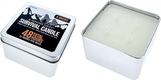 SE 4 Wicks Survival Candle in Tin Box, 48 Total Hours/12 Hours Per Wick Top Layer Soy Wax, Great Light Source Gear for Survival, Camping, Blackout & Peace of Mind