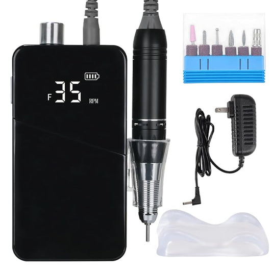 Electric Nail Drill Machine 35000RPM Professional Portable Nail File Cordless Rechargeable Nail Efile for Acrylic Gel Nails Manicure Pedicure Polishing Shape Tools for Salon (Black)