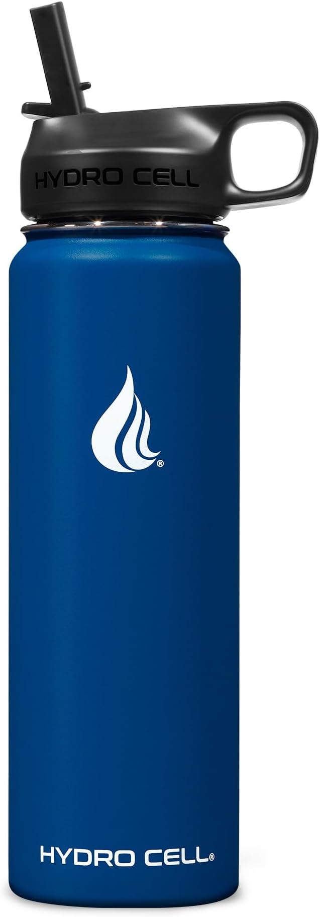 HYDRO CELL Stainless Steel Insulated Water Bottle with Straw - For Cold & Hot Drinks - Metal Vacuum Flask with Screw Cap and Modern Leakproof Sport Thermos for Adults (Navy 24oz)