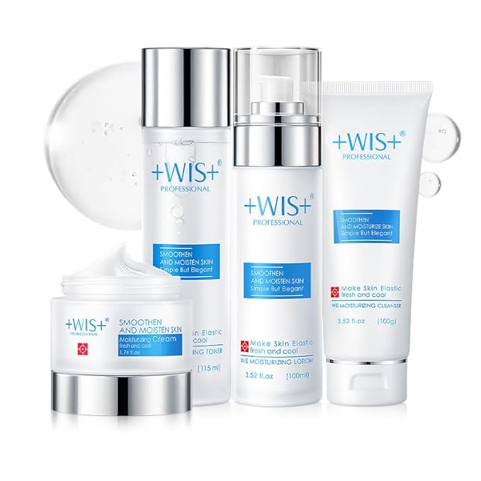 +WIS+ Moisturizing 4-Piece Skin Care Set - with Facial Cleanser, Toner, Lotion, Cream for for Cleansing, Hydration, Repair and Anti Aging