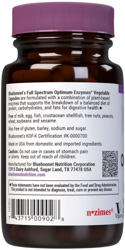 BlueBonnet Full Spectrum Optimum Enzymes Vegetarian Capsules, 60 Count