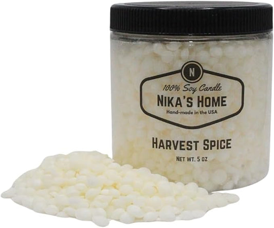 Nika's Home Harvest Spice Soy Melts - Strong Scents - Add to Candles to Create Your Own Blends or Use Alone in Wax Warmers - Wax Pastilles - 5oz Jar, up to 20 Hours of Fragrance