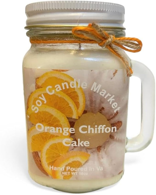 Soy Scented Candles | Handmade & Highly Aromatic Candles Burns Upto 85 Hours in Glass Jar - Perfect for Home Decor, Wedding, Birthday, Dinner (Orange Chiffon Cake, 12 oz)