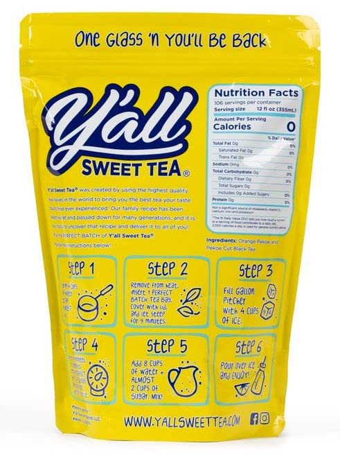 Y'all Sweet Tea - Iced Tea Bags One Gallon Size in 10 Gallons Per Pack Quick Brew Authentic Southern Ice Tea | As Seen on Shark Tank (Caffeinated)