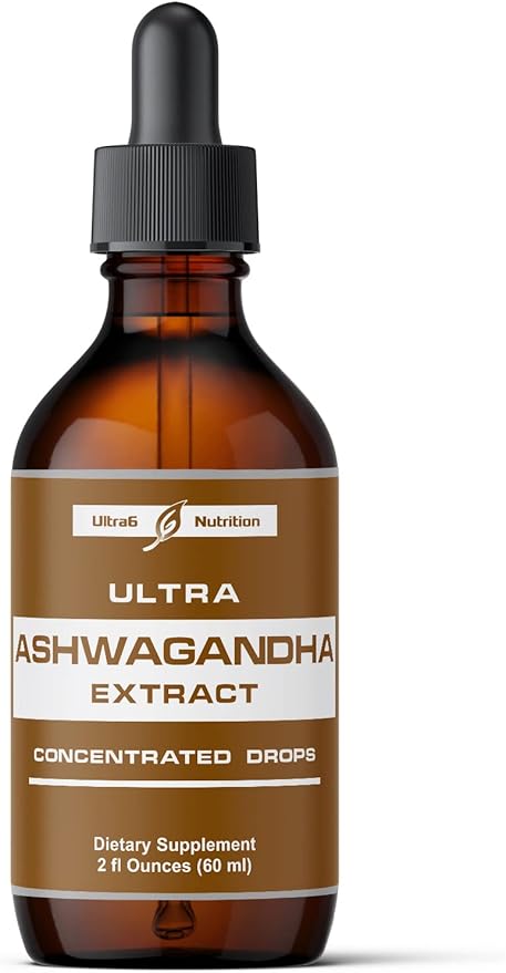 Ultra6 Nutrition Ashwagandha Liquid Drops - Organic Ashwagandha Supplements with Rhodiola Rosea Tincture - Root Extract for Mood and Energy - Supplement for Men & Women