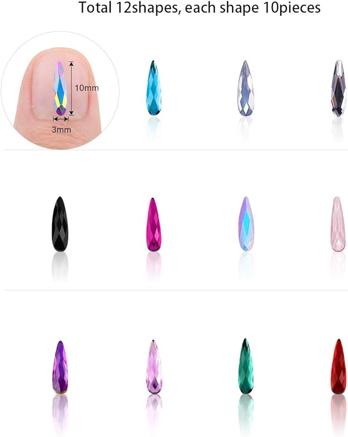 1848 Pcs Glass Nail Rhinestones Set(120+1728 pcs), Mix Colors Drop Shape 3x10mm Gems Stones For Nails Art Decorations