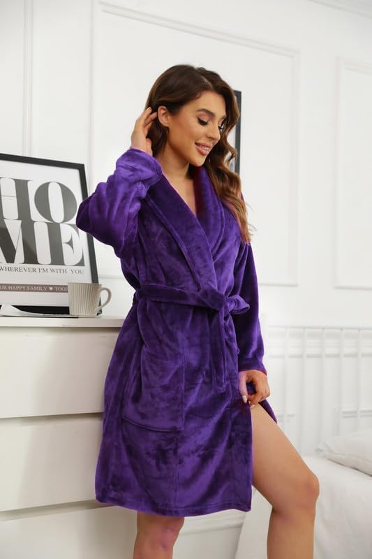 U2SKIIN Women Fleece Robe, Short Cozy Plush Robes for Womens Soft Shawl Collar Warm Spa Bathrobe