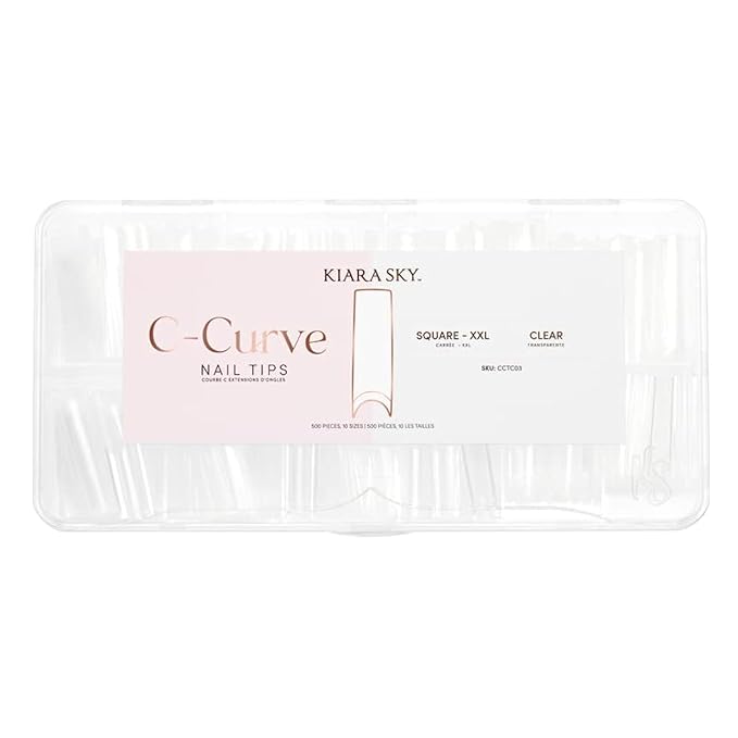 Kiara sky Nail Tips | C Curve Square Clear | 500 pieces | XXL Length | 10 Sizes
