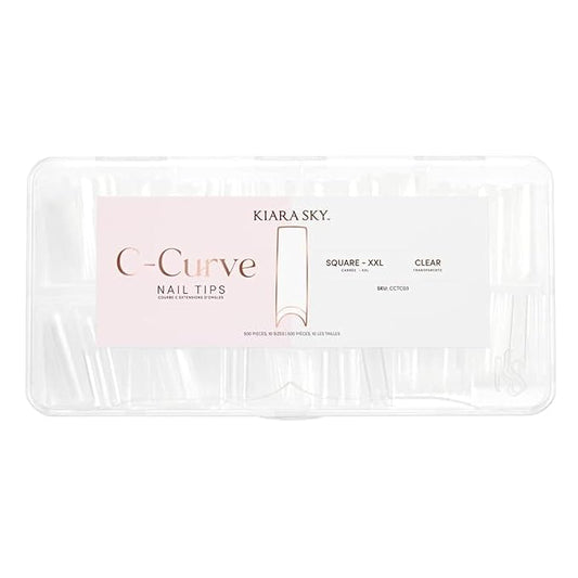 Kiara sky Nail Tips | C Curve Square Clear | 500 pieces | XXL Length | 10 Sizes