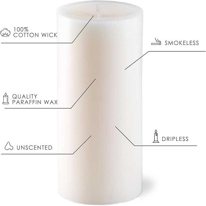White Pillar Candles Set, 12 Packs, 2.8 in x 4, 6, 8 Inch Assorted Size Unscented Pillar Candles Bulk for Home Decor, Long Burning Candle for Emergency, Holiday Dinner, Dripless & Smokeless