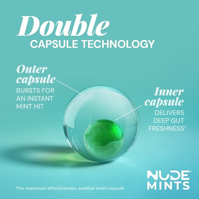 NUDE MINTS | Dual Action Liquid Capsules | Mouth Watering Mint - Lasts 3X Longer - 3X Stronger - Extreme Bad Breath Treatment For Adults - Sugar Free, 0 Calorie - Spearmint - 10 Pack - 300 Capsules