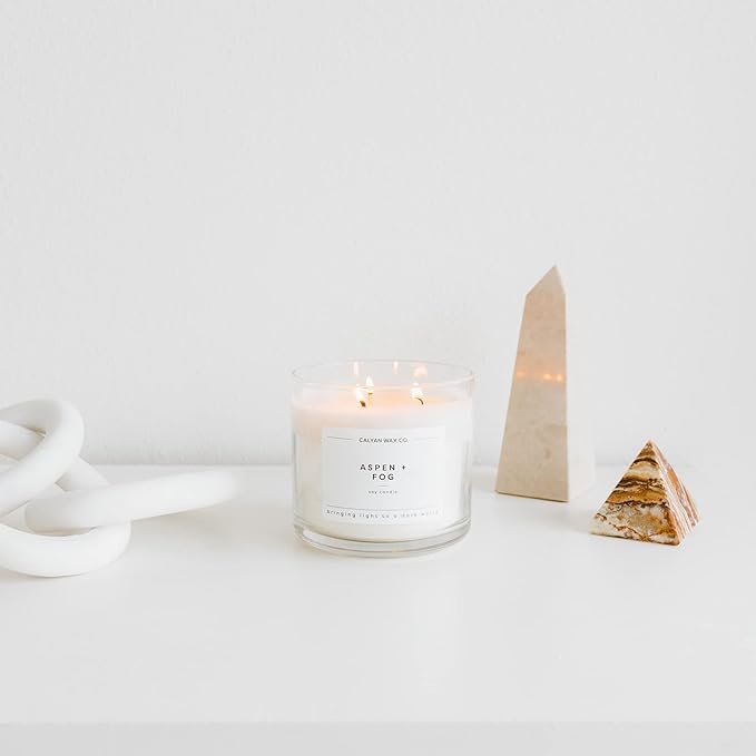 Calyan Wax Co. 3 Wick Candle, Aspen + Fog Scented Candle, 43 Hour Burn Time, 3 Wick Soy Candles, Non Toxic & Vegan Soy Wax, Glass Jar Scented Candles, 14.9oz